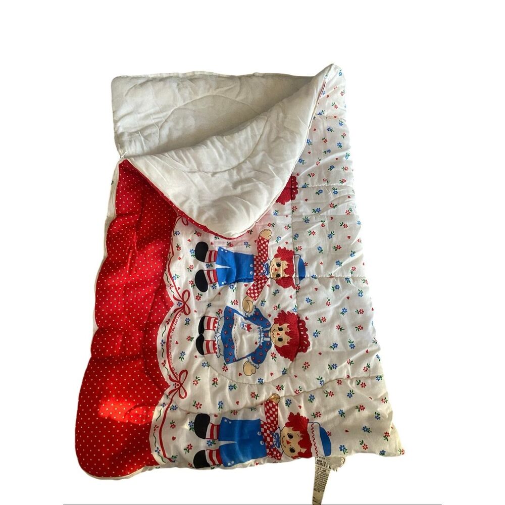 Raggedy Ann Andy Sleeping Bag Toddler Nap Mat USA Red Polka Dot Retro Vintage